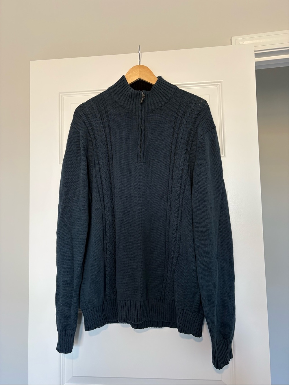 Calvin Klein Men's Dark Navy Zip-Neck Cable Sweater 100% Cotton XL